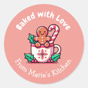 Customizable Christmas Home Made Baked with Love Classic Round Sticker