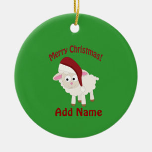 Customizable Christmas lamb Ceramic Ornament