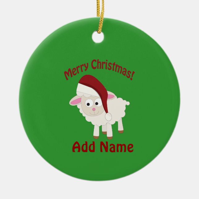Customizable Christmas lamb Ceramic Ornament (Front)