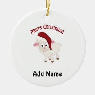 Customizable Christmas lamb Ceramic Ornament
