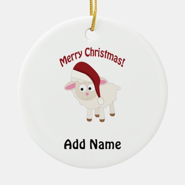 Customizable Christmas lamb Ceramic Ornament (Front)