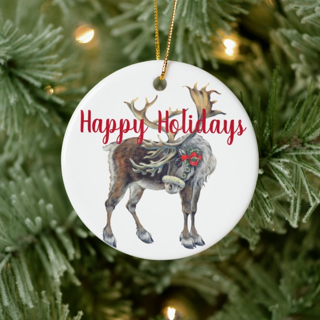 Customizable Christmas Moose Ceramic Ornament (Tree)