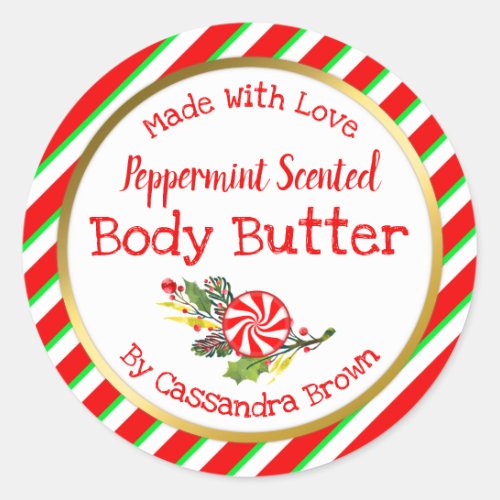 Customizable Christmas Peppermint Body Butter DIY Classic Round Sticker
