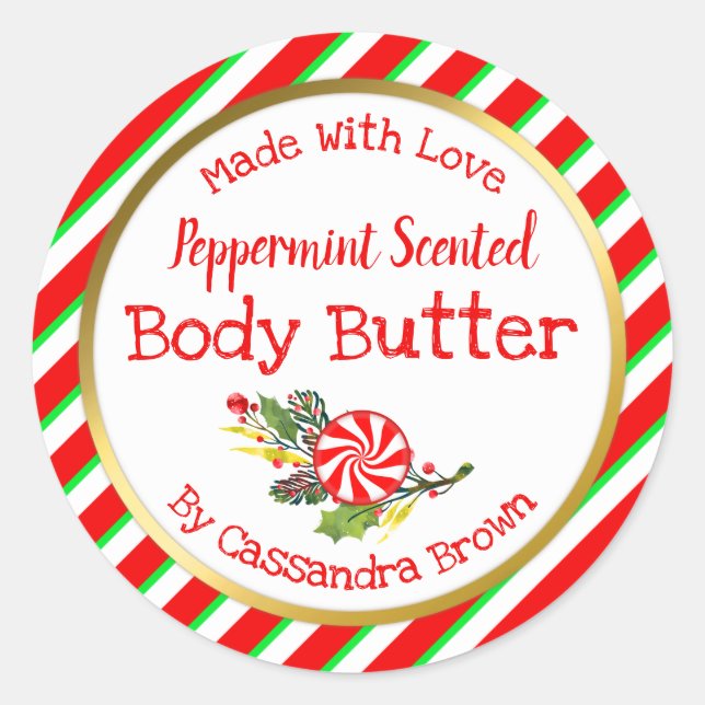 Customizable Christmas Peppermint Body Butter DIY Classic Round Sticker (Front)