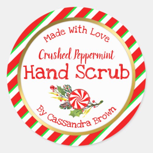 Customizable Christmas Peppermint Hand Scrub DIY Classic Round Sticker