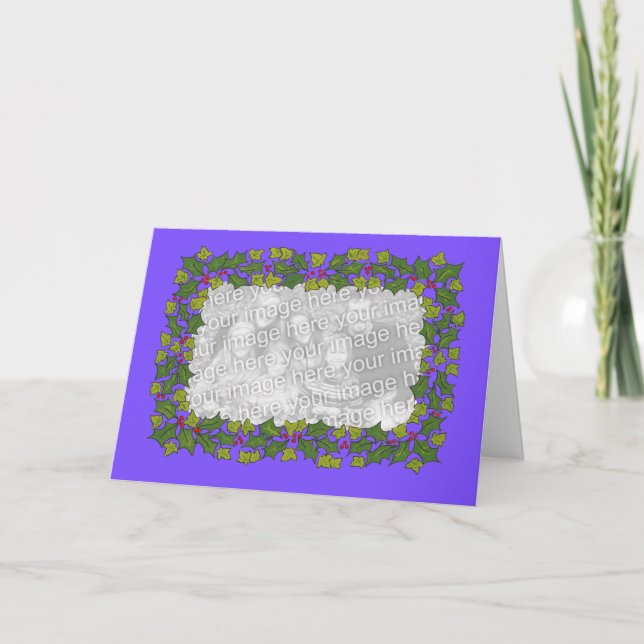 Customizable Christmas Photo Card - Holly Border (Front)