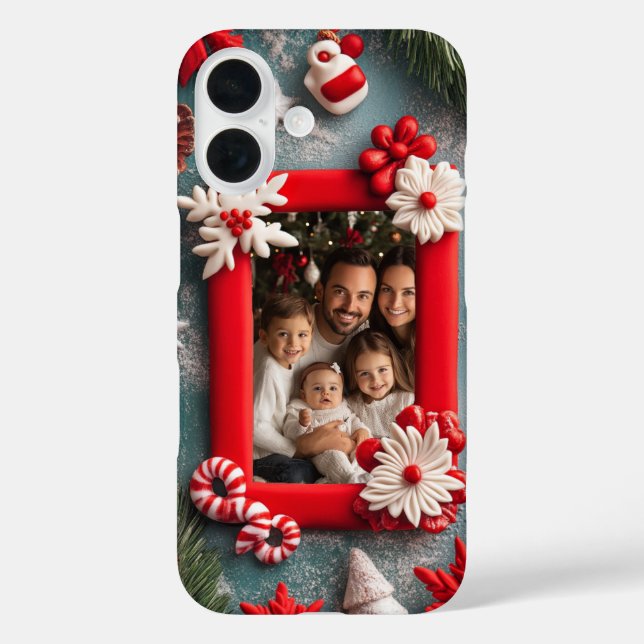 Customizable Christmas Photo Red Frame  Case-Mate iPhone Case (Back)
