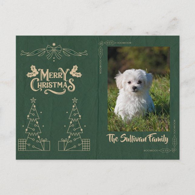 Customizable Christmas Postcard with Gold Trees (Front)