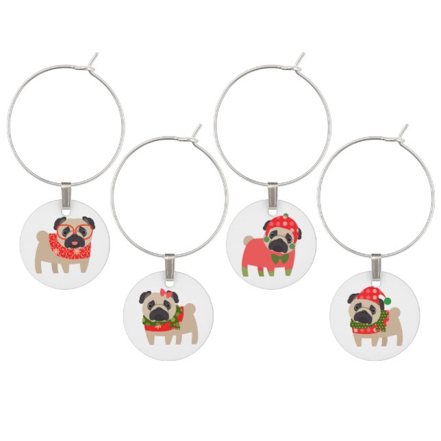 Customizable Christmas Pug Pup Wine Charm (Staggered)