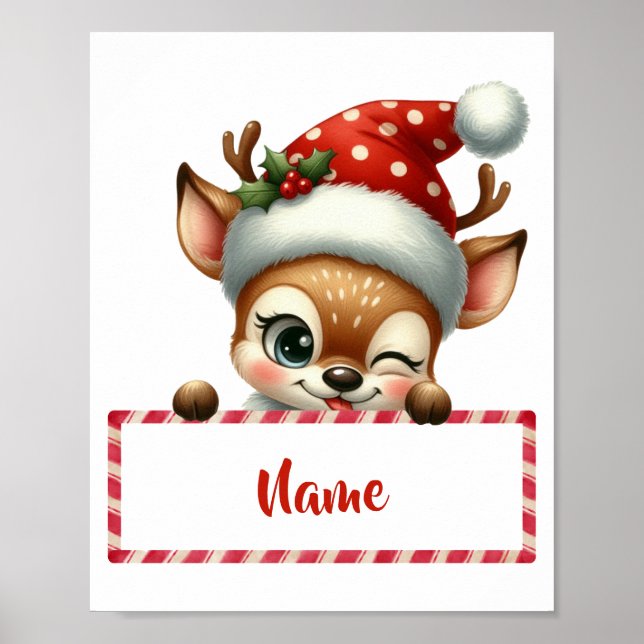Customizable Christmas Reindeer & Candy Cane Poster (Front)