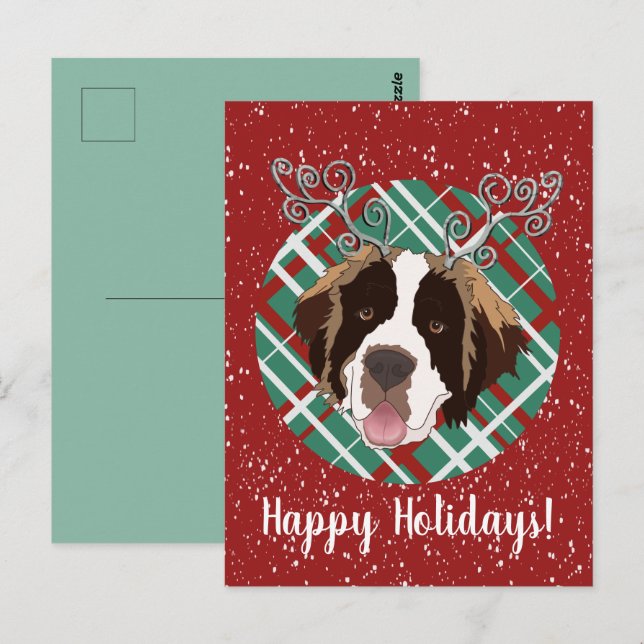 Customizable Christmas Saint Bernard  Postcard (Front/Back)