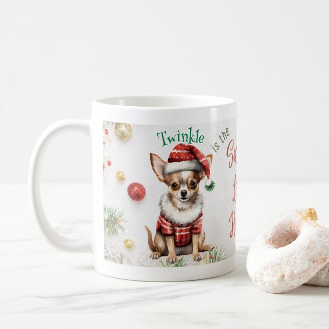 Customizable Christmas Santa Chihuahua  Coffee Mug (With Donut)