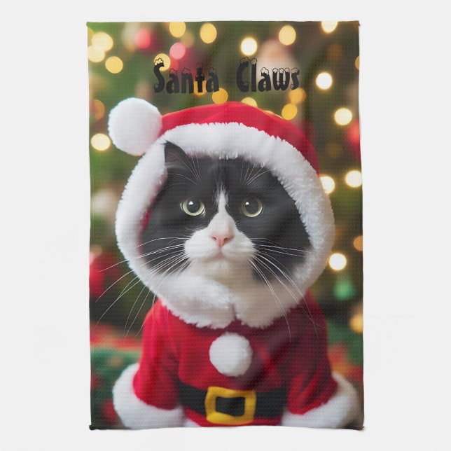 Customizable Christmas Santa Claws Kitchen Towel (Vertical)