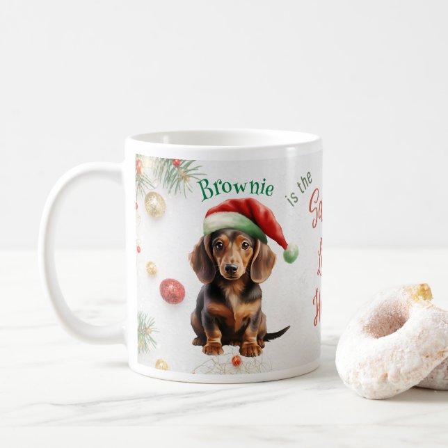 Customizable Christmas Santa Mini Dachshund Coffee Mug (With Donut)