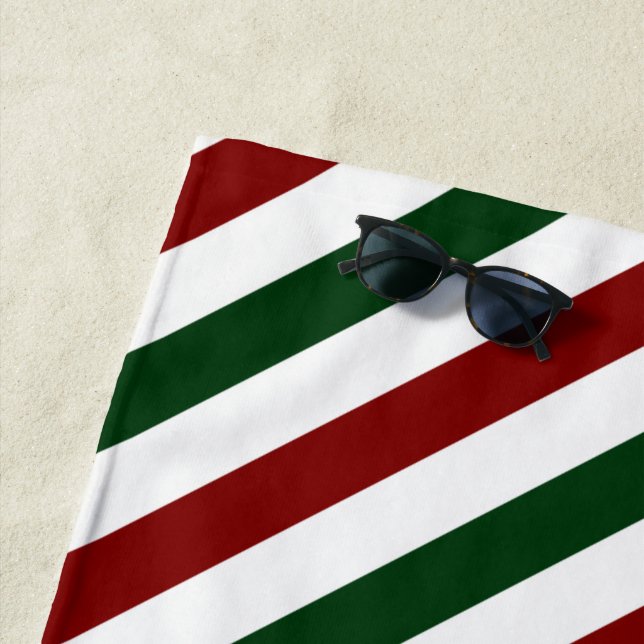 Customizable Christmas Stripes Beach Towel (In Situ)