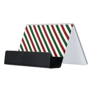 Customizable Christmas Stripes Desk Business Card Holder
