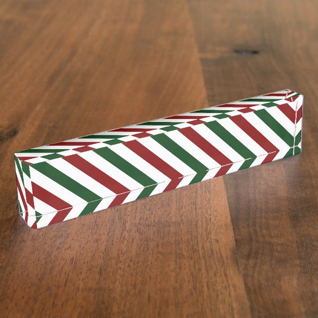 Customizable Christmas Stripes Desk Name Plate (Side)
