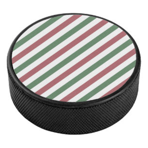Customizable Christmas Stripes Hockey Puck