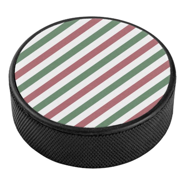 Customizable Christmas Stripes Hockey Puck (3/4)