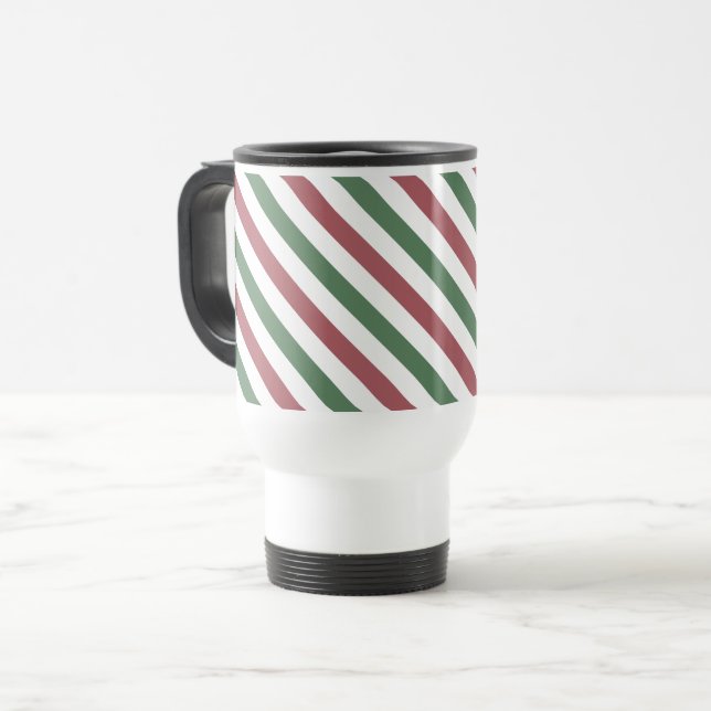 Customizable Christmas Stripes Travel Mug (Front Left)
