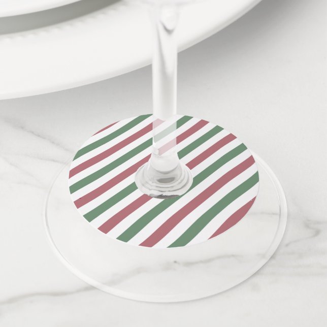 Customizable Christmas Stripes Wine Glass Tag (Close Up)