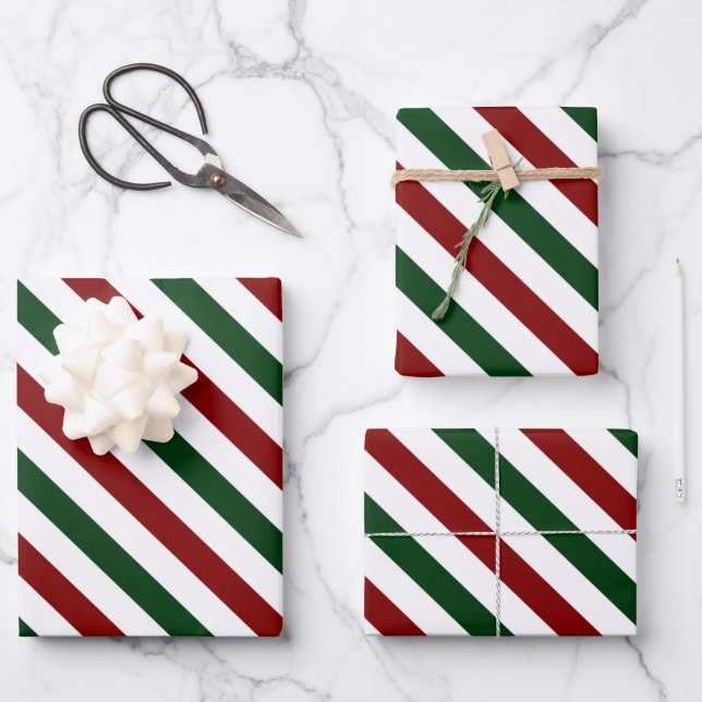 Customizable Christmas Stripes Wrapping Paper Sheets (Front)