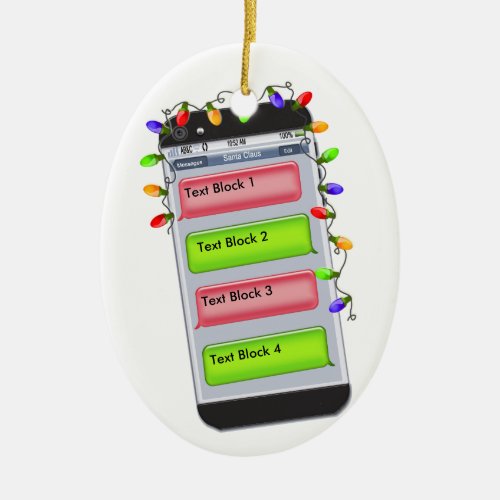 CUSTOMIZABLE Christmas Text Message  Xmas Lights Ceramic Ornament