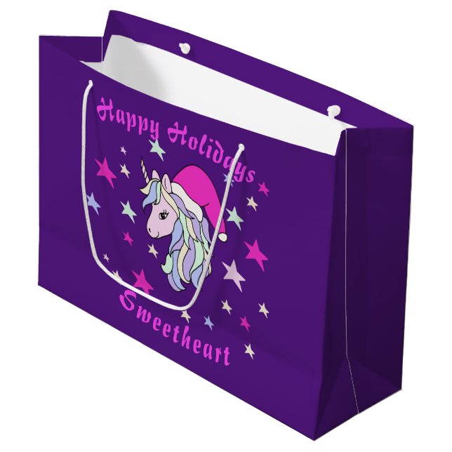 Customizable Christmas Unicorn Santa Large Gift Bag (Front Angled)