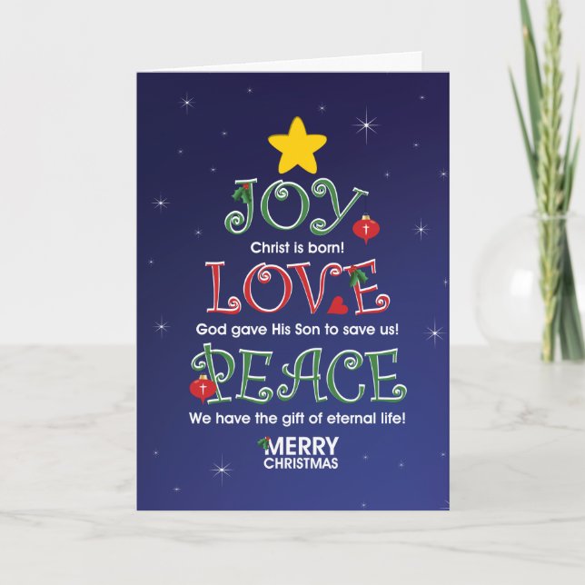 Customizable ChristmasCard  Joy Love and Peace Holiday Card (Front)