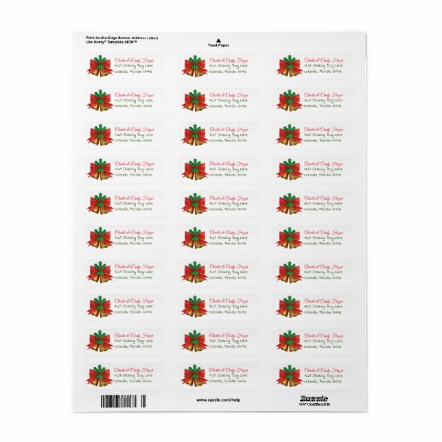 Customizable Christmass Bells Address Label (Full Sheet)