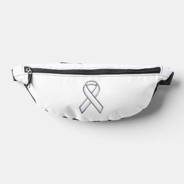 Customizable Chrome Like White Ribbon Awareness Fanny Pack (Lay Down)