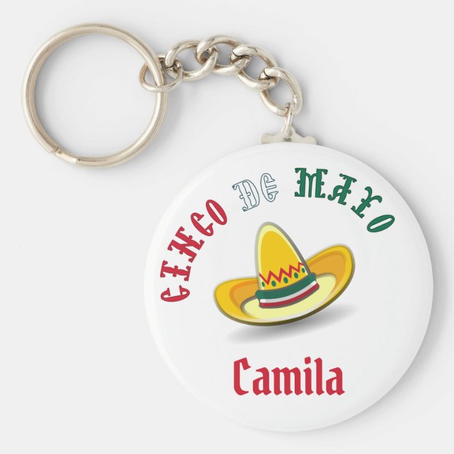 Customizable Cinco de Mayo May 5 Fiesta Keychain (Front)