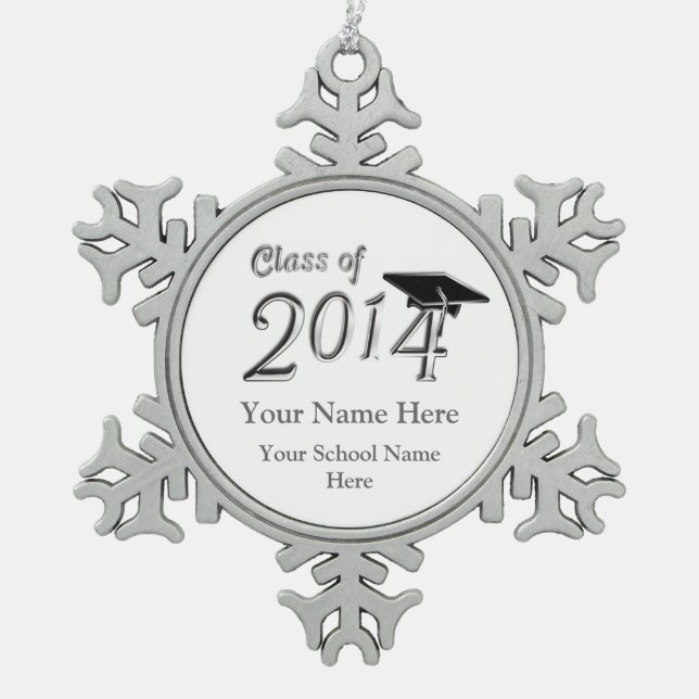 Customizable Class of 2014 Snowflake Pewter Christmas Ornament (Front)