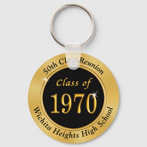 Customizable Class Reunion Key Rings Black Gold