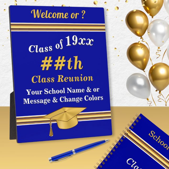 Customizable, Class Reunion Sign, Easel Plaque (Class reunion welcome signs, Blue sna Gold, class reunion ideas. Class reunion party supplies, sign.)