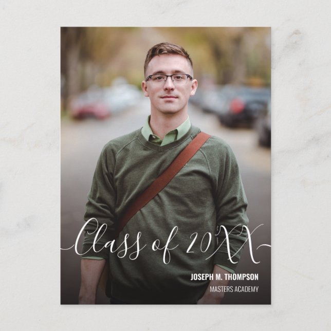 Customizable Class Year Male Graduate Photo Name Announcement Postcard (Front)