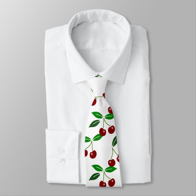 Customizable Classic Cherry Fruit and Leaf Tie (Tied)