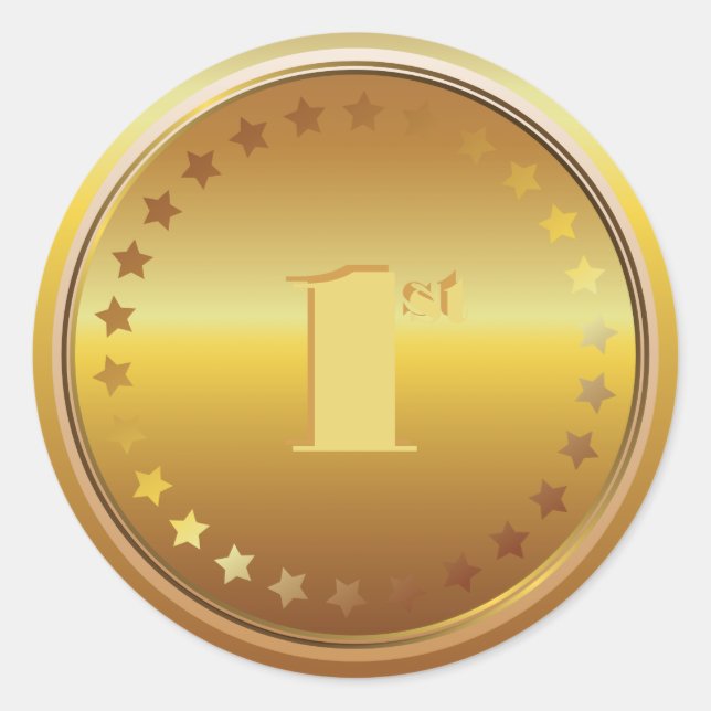Customizable Classic Gold Medal. Number One. Classic Round Sticker (Front)