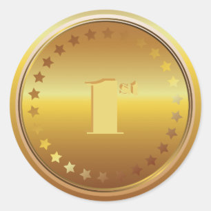 Customizable Classic Gold Medal. Number One. Round Sticker