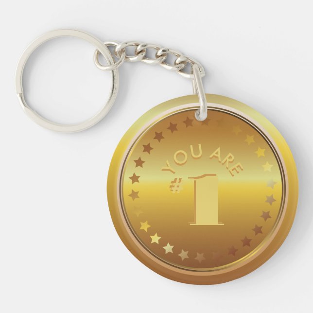 Customizable Classic Gold Medal. You are Number 1! Keychain (Front)