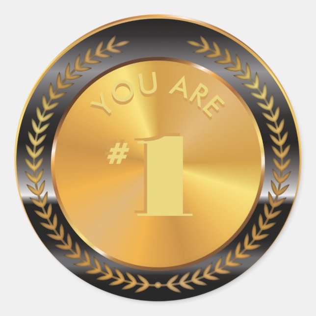 Customizable Classic Gold Medal. You are Number 1! Round Sticker (Front)
