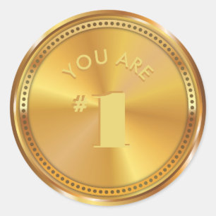 Customizable Classic Gold Medal. You are Number 1! Round Sticker