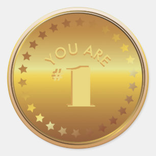 Customizable Classic Gold Medal. You are Number 1! Round Sticker
