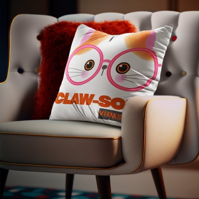 Customizable Claw-Some vibes only Cat Throw Pillow (Creator Uploaded)