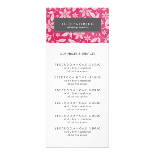 Customizable Cleaning Service Menu Rack Card