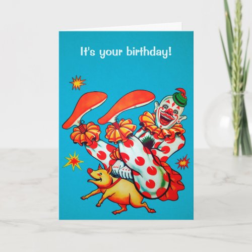 Customizable Clown Riding Pig Greeting Card