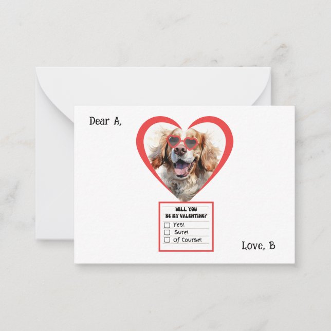 Customizable Clumber Spaniel Dog Valentine Note Card (Front)