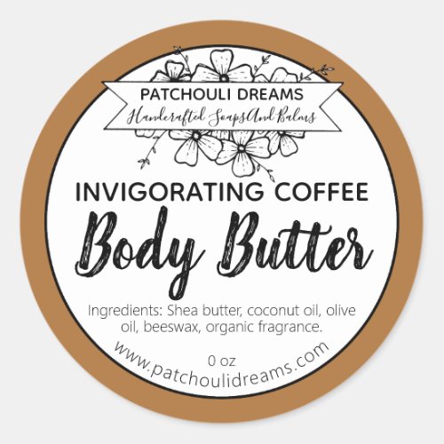 Customizable Coffee Body Butter Label Handmade