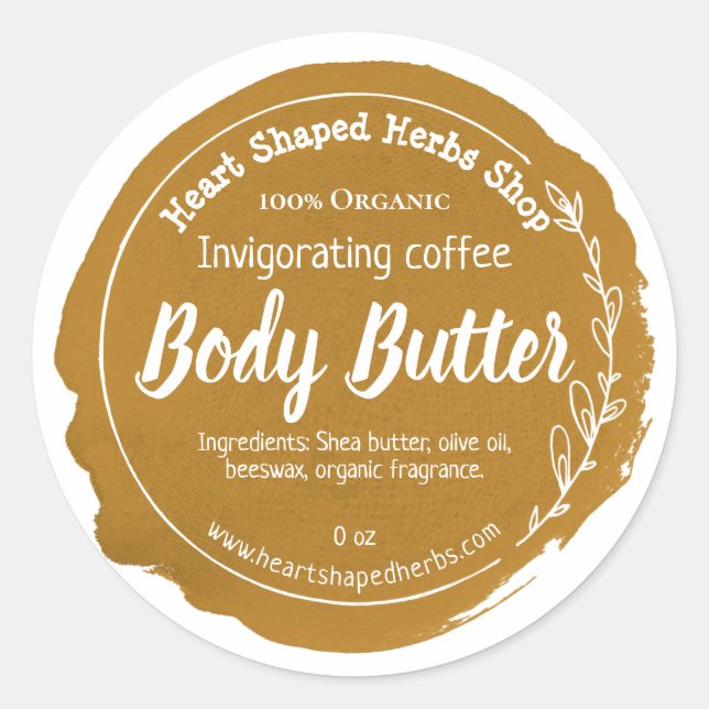 Customizable Coffee Body Butter Label Handmade (Front)