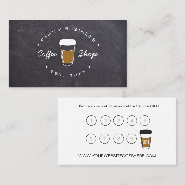 Customizable coffee shop business logo chalkboard  loyalty card (Front/Back)